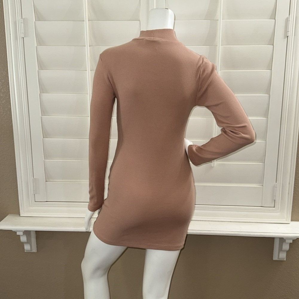 ODolls Collection logo high neck long sleeve mini bodycon dress in cream - Picture 8 of 15